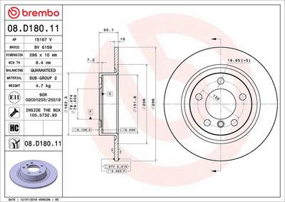 Bremžu diski BREMBO 08.D180.11