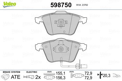 Комплект тормозных колодок, дисковый тормоз VALEO 598750
