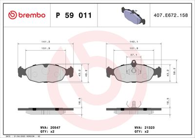 Bremžu uzliku kompl., Disku bremzes BREMBO P 59 011