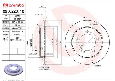 Тормозной диск BREMBO 09.C220.10