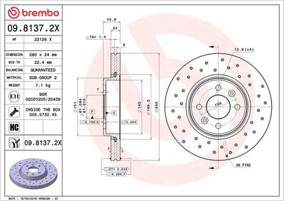 Тормозной диск BREMBO 09.8137.2X