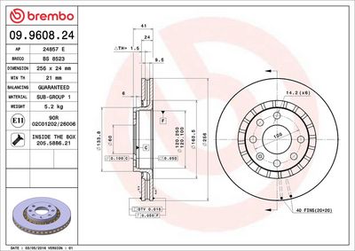 Тормозной диск BREMBO 09.9608.24
