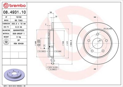 Тормозной диск BREMBO 08.4931.10