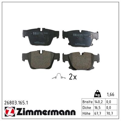 Bremžu uzliku kompl., Disku bremzes ZIMMERMANN 26803.165.1
