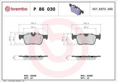 Bremžu uzliku kompl., Disku bremzes BREMBO P 86 030