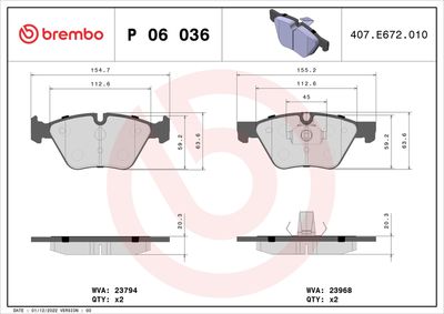 Bremžu uzliku kompl., Disku bremzes BREMBO P 06 036