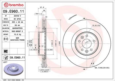 tarcza ham. malow. lewa MEGANE IV Hatchback (B9A/M/N_) 11/15- BREMBO 09.E960.11