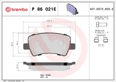 Bremžu uzliku kompl., Disku bremzes BREMBO P 86 021E