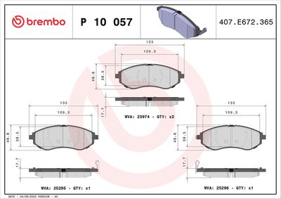 Комплект тормозных колодок, дисковый тормоз BREMBO P 10 057