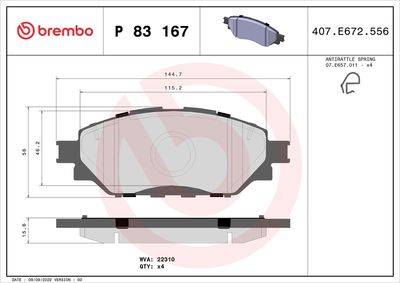 Bremžu uzliku kompl., Disku bremzes BREMBO P 83 167