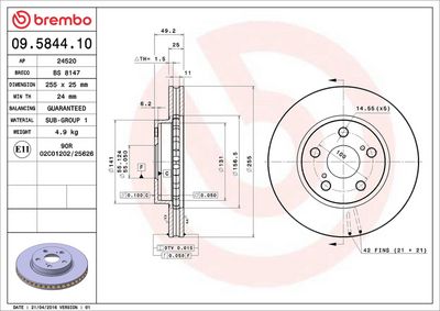 Тормозной диск BREMBO 09.5844.10