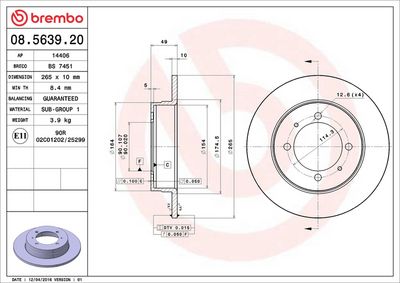 Тормозной диск BREMBO 08.5639.20