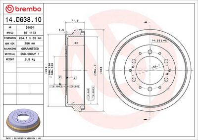 Тормозной барабан BREMBO 14.D638.10