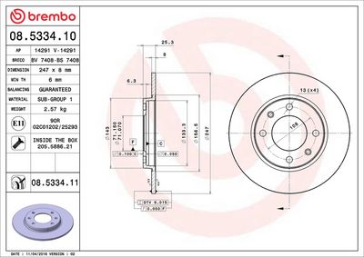Тормозной диск BREMBO 08.5334.11