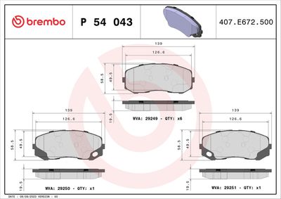 Bremžu uzliku kompl., Disku bremzes BREMBO P 54 043