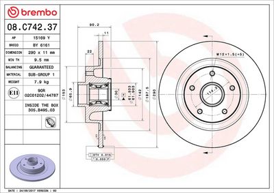 Тормозной диск BREMBO 08.C742.37