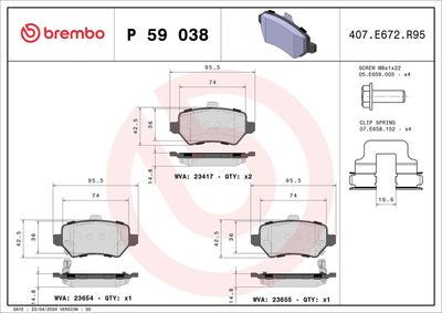 Комплект тормозных колодок, дисковый тормоз BREMBO P 59 038