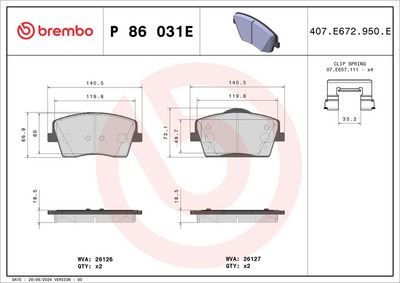 Bremžu uzliku kompl., Disku bremzes BREMBO P 86 031E