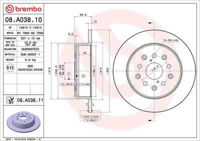 Тормозной диск BREMBO 08.A038.11