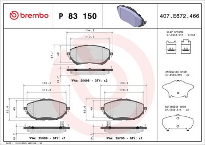 Bremžu uzliku kompl., Disku bremzes BREMBO P 83 150