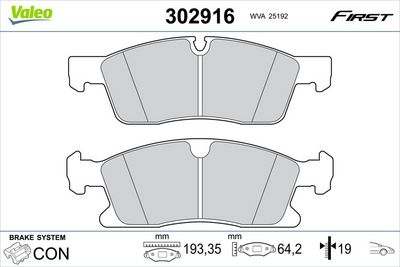 Комплект тормозных колодок, дисковый тормоз VALEO 302916