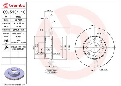 Тормозной диск BREMBO 09.5101.10