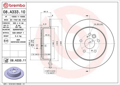 Тормозной диск BREMBO 08.A333.11