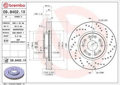 Тормозной диск BREMBO 09.8402.1X