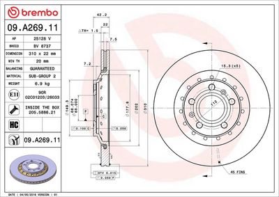 Тормозной диск BREMBO 09.A269.11