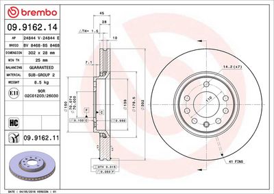 Тормозной диск BREMBO 09.9162.11