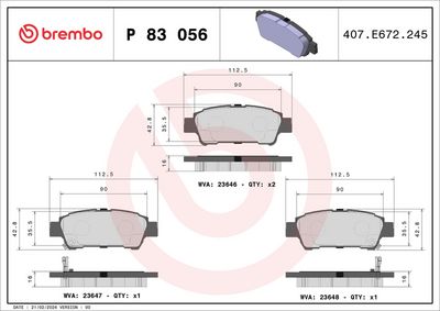 Bremžu uzliku kompl., Disku bremzes BREMBO P 83 056