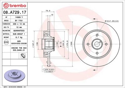 Тормозной диск BREMBO 08.A729.17