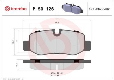Bremžu uzliku kompl., Disku bremzes BREMBO P 50 126