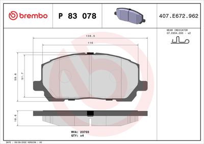 Bremžu uzliku kompl., Disku bremzes BREMBO P 83 078