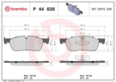 Bremžu uzliku kompl., Disku bremzes BREMBO P 44 026