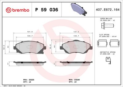 Комплект тормозных колодок, дисковый тормоз BREMBO P 59 036