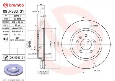 Тормозной диск BREMBO 09.N363.31