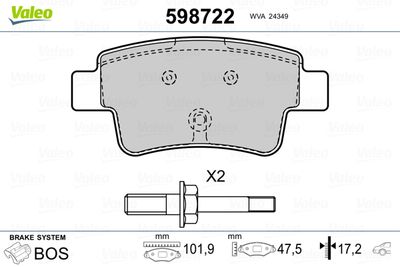 Комплект тормозных колодок, дисковый тормоз VALEO 598722