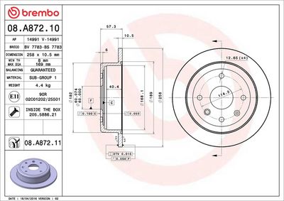 Тормозной диск BREMBO 08.A872.10