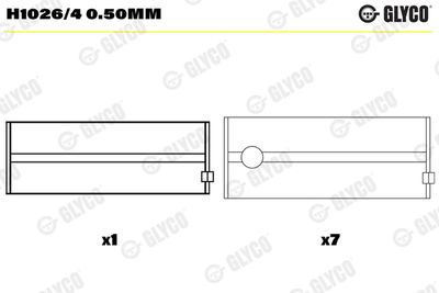Подшипник коленвала GLYCO H1026/4 0.50mm