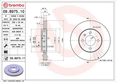 Тормозной диск BREMBO 09.B975.11