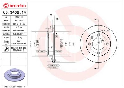 Тормозной диск BREMBO 08.3439.14