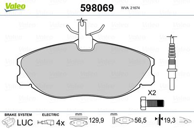 Bremžu uzliku kompl., Disku bremzes VALEO 598069