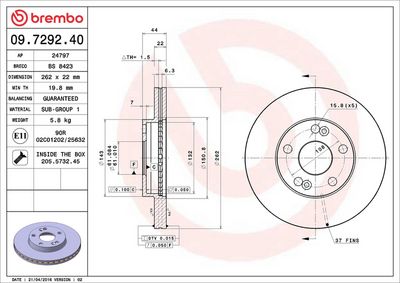 Тормозной диск BREMBO 09.7292.40