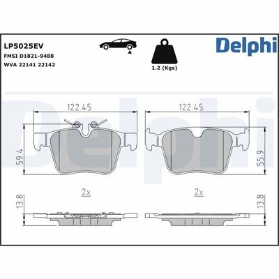 Комплект тормозных колодок, дисковый тормоз DELPHI LP5025EV