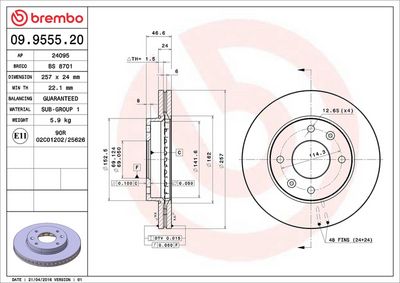 Тормозной диск BREMBO 09.9555.20