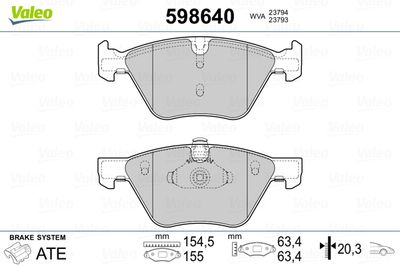 Комплект тормозных колодок, дисковый тормоз VALEO 598640