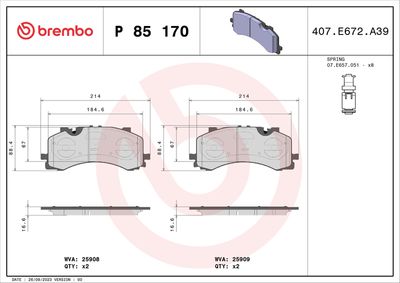 Bremžu uzliku kompl., Disku bremzes BREMBO P 85 170