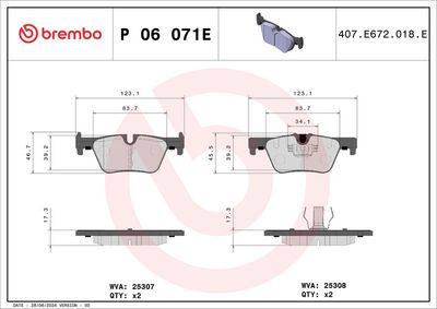 Bremžu uzliku kompl., Disku bremzes BREMBO P 06 071E