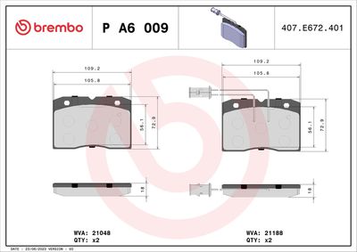 Bremžu uzliku kompl., Disku bremzes BREMBO P A6 009